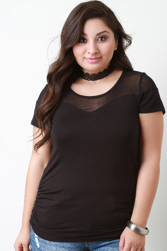 Closeout Sale Mesh Yoke Tee With Lace Choker Necklace