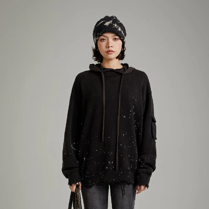 Buy Now Pocket Paint Splatter Distressed Loose Fit Knit Sweater
