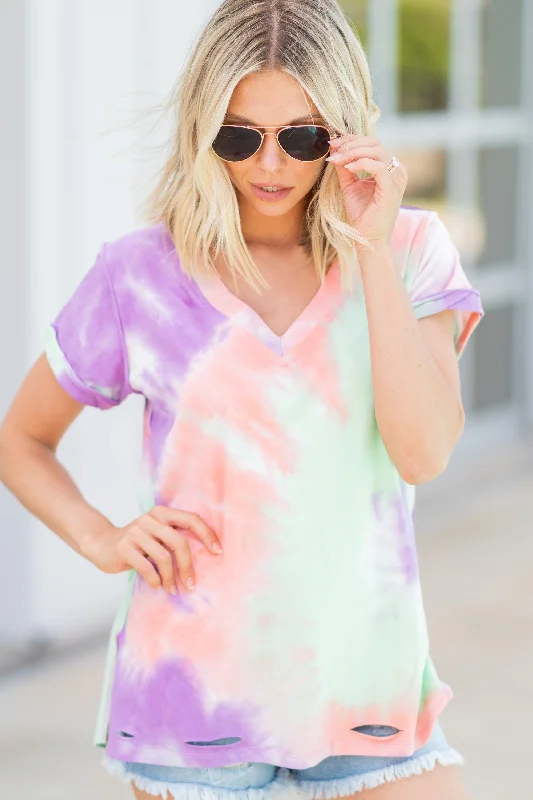 Take Advantage Call On Me Peach Orange Tie Dye Top