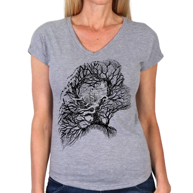 Great Deals Hot Leathers GLC1591 Ladies Heather Gray Riding Tree Silhouette V Neck T-Shirt