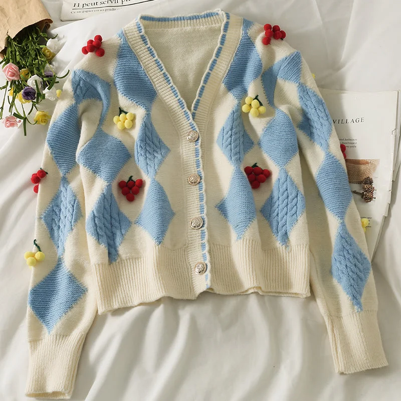 Take Advantage Three dimensional decorative single breasted cardigan long sleeved sweater  1804