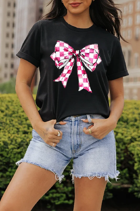 Exclusive Savings Bow Graphic Round Neck Short Sleeve T-Shirt