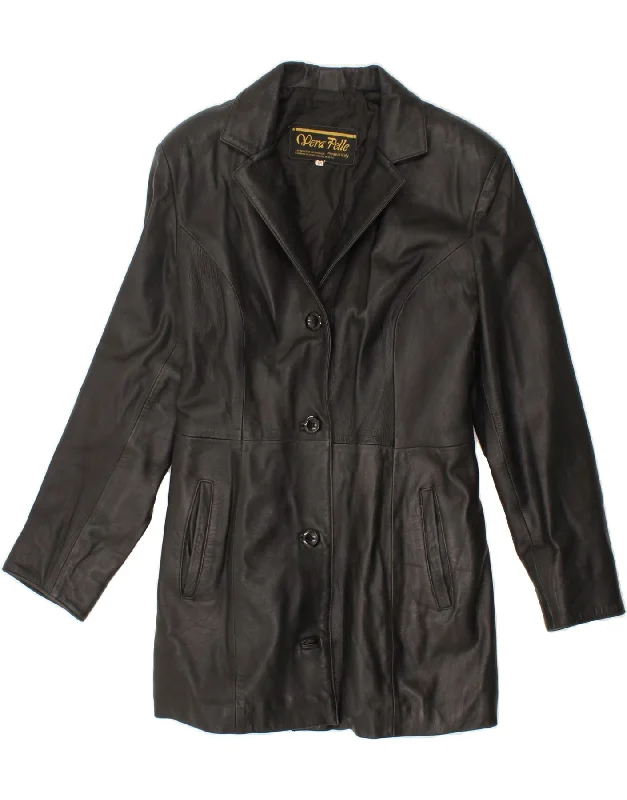 Price Slash VINTAGE Womens Leather Coat UK 12 Medium Black