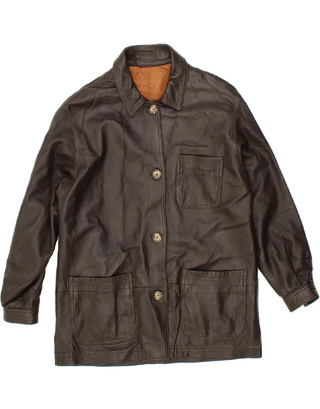 Weekend Shopping Extravaganza VINTAGE Womens Loose Fit Leather Coat UK 14 Medium Brown Leather