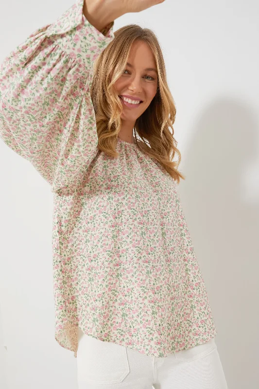 Flash Deal Pink Ditsy Floral Long Sleeve Maxine Blouse
