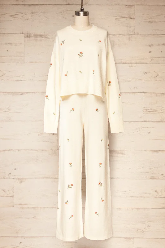 Low Cost Set Aigio | Floral Ivory Loungewear Set