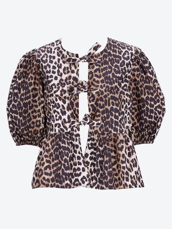 Fantastic Deals Ganni leopard Printed cotton poplin peplum blouse
