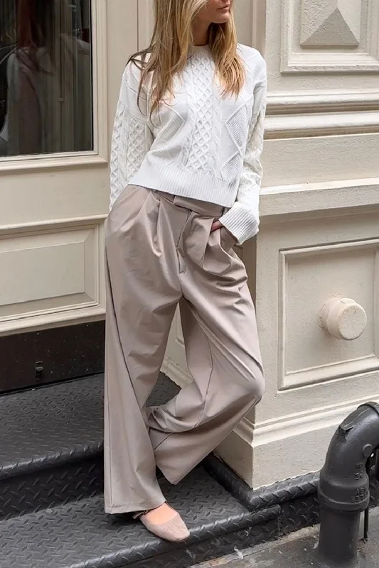 Take Advantage Lyonna Beige | High-Waisted Wide-Leg Pants