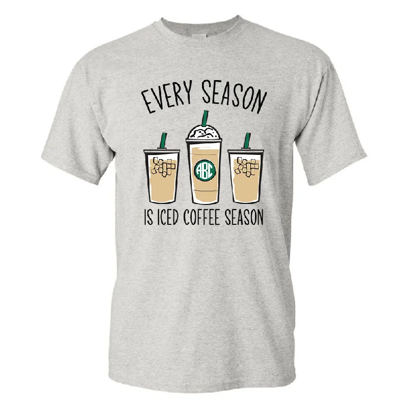 Deep Discounts Monogrammed 'Iced Coffee Season' Basic T-Shirt