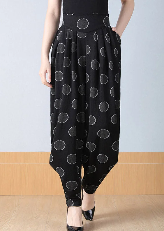 Great Deals Casual Dot Print Pockets Wrinkled High Waist Harm Pants Spring