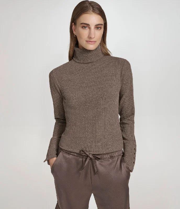 Amazing Deals Sweater Knit Turtleneck with Faux Snaps