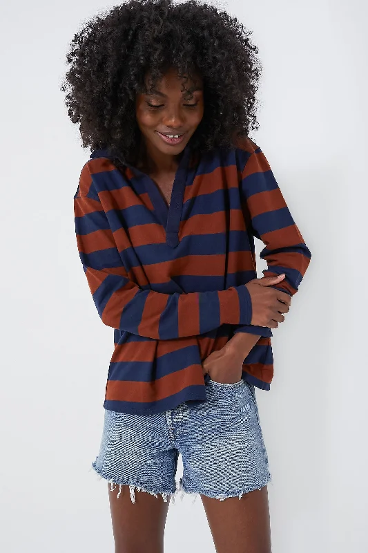 Super Savings Brown Stripe Ellis Knit Polo Popover