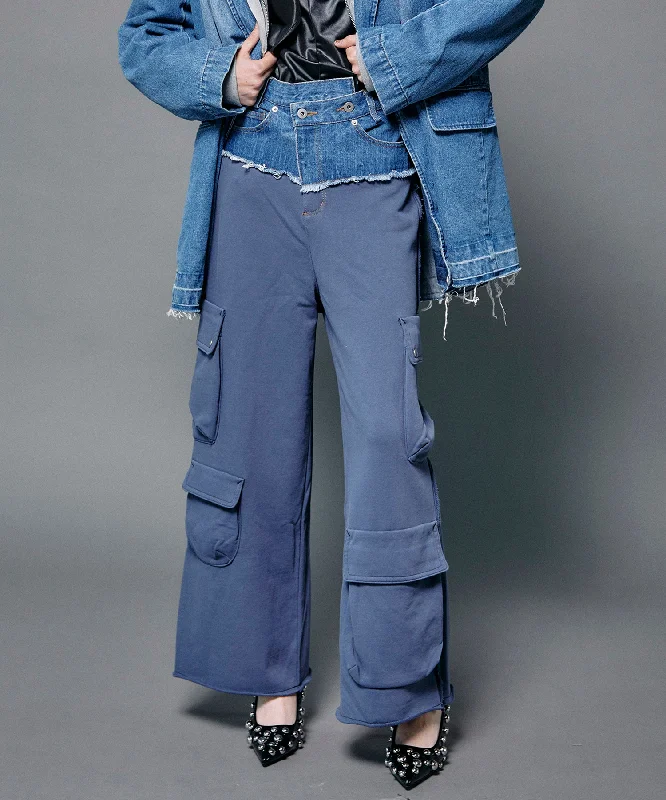 Limited Availability [Sale] Cut Off Denim Layered Sweat Pants