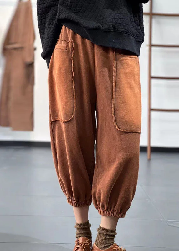 Big Savings Boho Chocolate Elastic Waist Pockets Patchwork Applique Cotton Harem Pants Fall