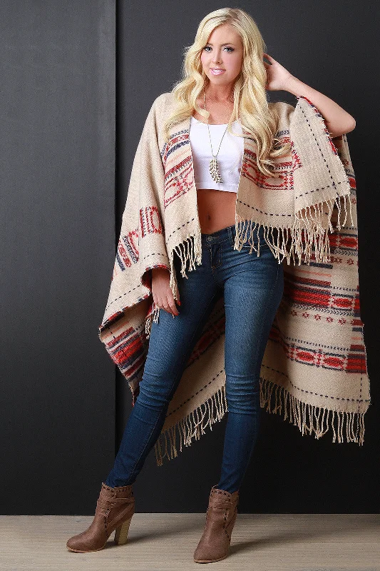 Midnight Sale Reversible Navajo Print Fringe Poncho