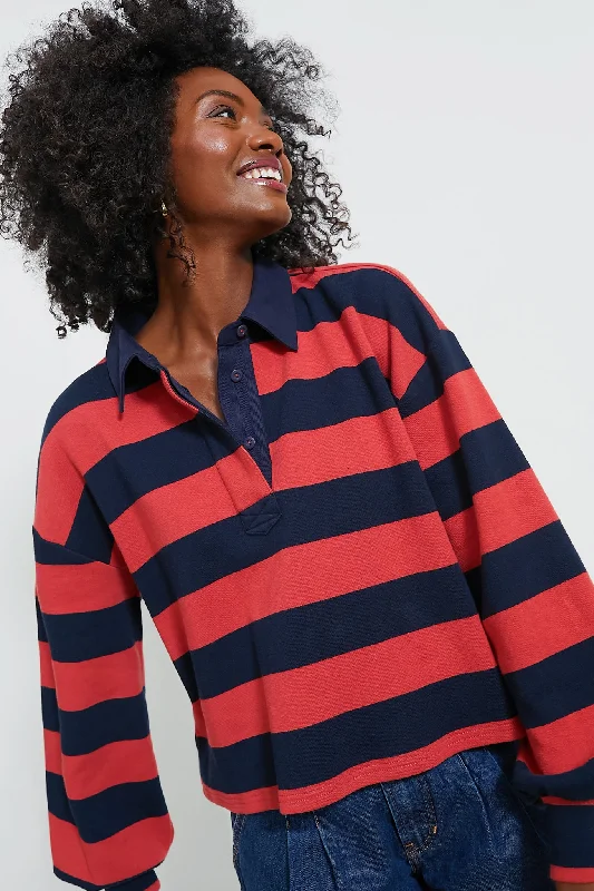 Weekend Offers That Shine Navy Stripe Cotton Warren Rugby Shirt