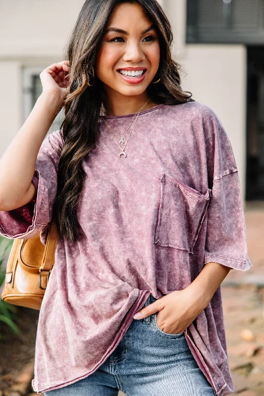 Markdown Madness It's My Time Eggplant Purple Acid Wash Top
