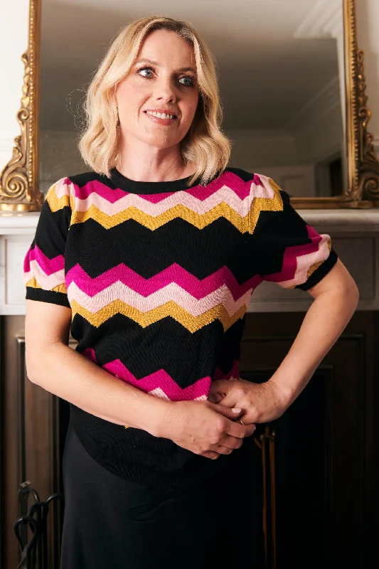 The Best Prices Calypso Knit Top - Black, Sparkle Chevron