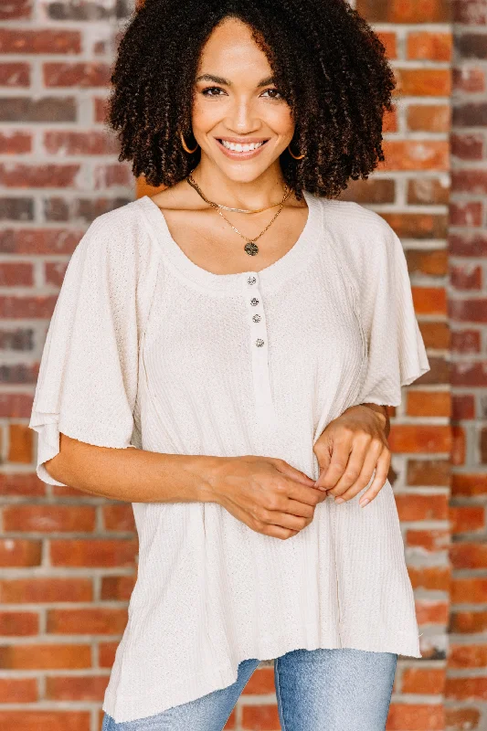 Markdowns On The Way Oatmeal White Waffle Top