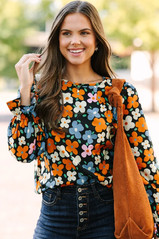 Hurry In Waiting For You Black Floral Blouse