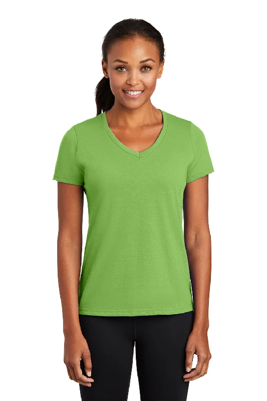 Final Markdown Port & Company Womens Dry Zone Performance Moisture Wicking Short Sleeve V-Neck T-Shirt - Lime Green Final Markdown Port & Company Womens Dry Zone Performance Moisture Wicking Short Sleeve V-Neck T-Shirt - Lime Green