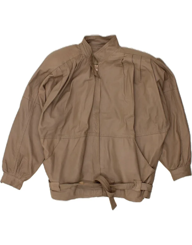 Weekend Deals That Thrill VINTAGE Womens Oversized Leather Jacket EU 42 Large Brown Leather