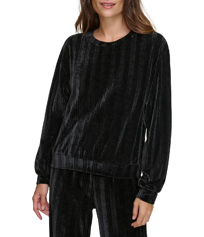 Best Deals Ribbed Velvet Round Neck Long Sleeve Top
