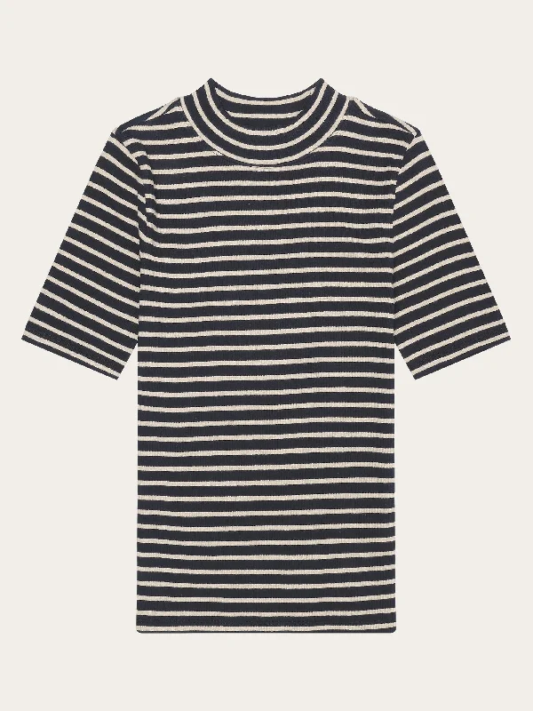 Weekend Bargains to Sizzle Striped rib high neck short sleeved - Stripe - navy