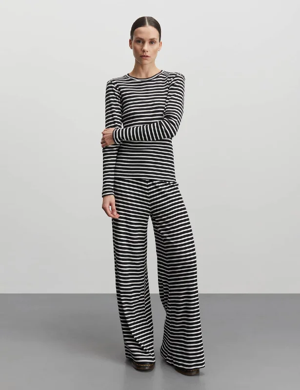 Sale Event 2x2 Cotton Stripe Tuba Tee LS, Black/White Alyssum