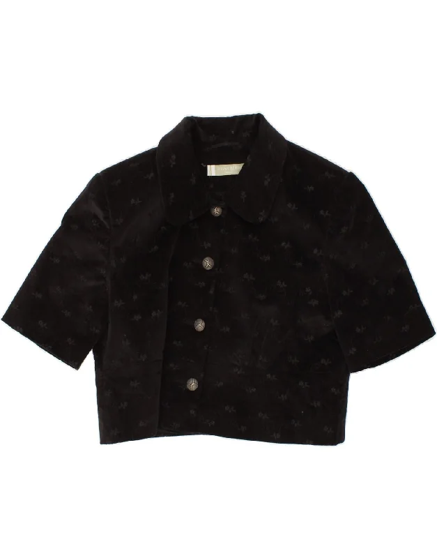 Weekend Specials to Indulge In VINTAGE Womens Crop Short Sleeve Blazer Jacket UK 14 Medium  Black Floral