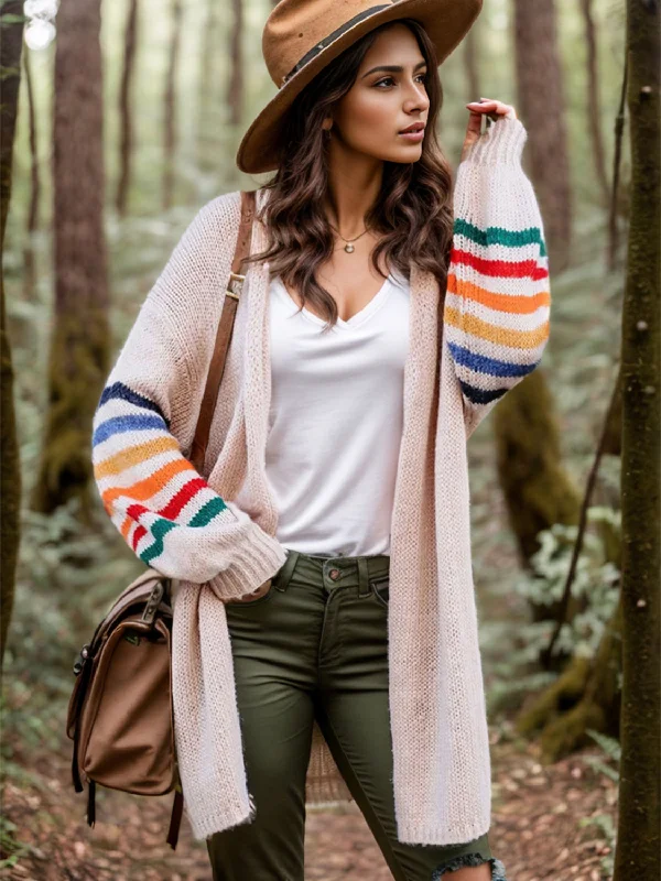 Special Buy Striped Open Front Long Sleeve Cardigan