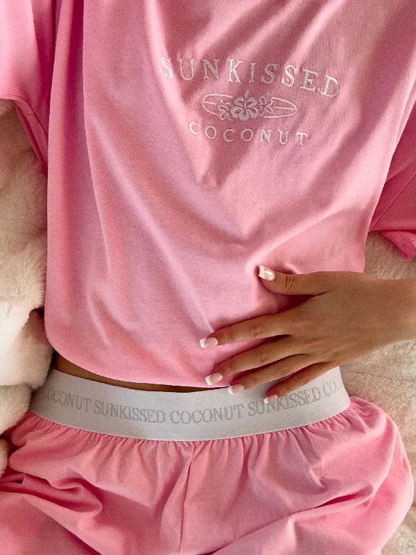 Limited Availability Lush Pink Basic Watercolor Embroider Tee