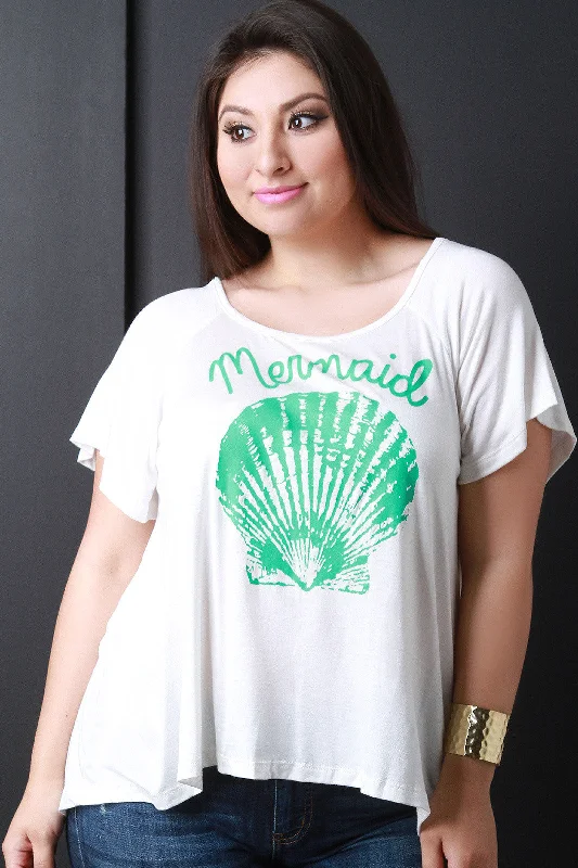 Flash Sale Mermaid Clam Shell Graphic Print Tee