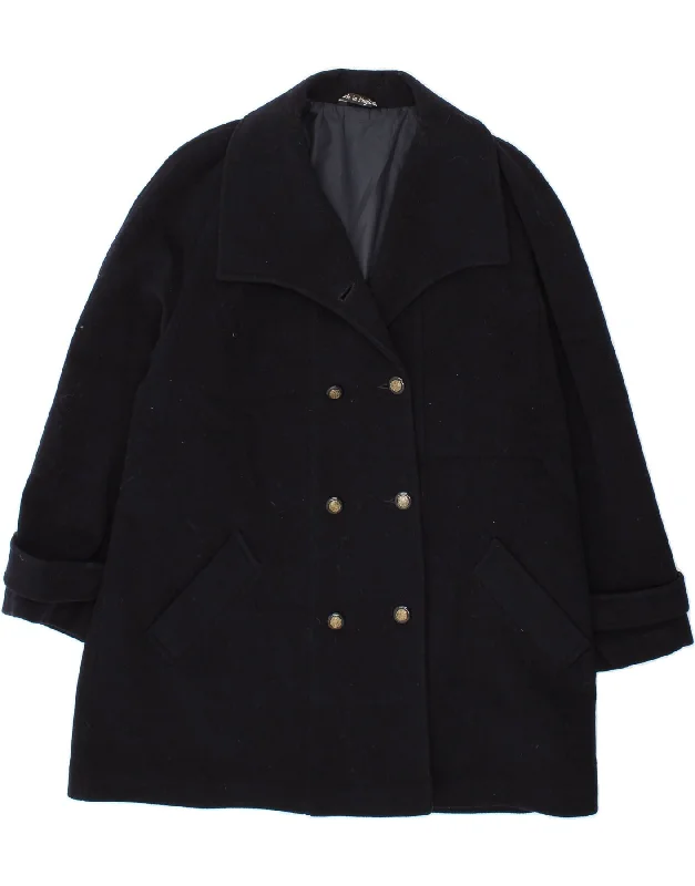 Half Price VINTAGE Womens Double Breasted Coat UK 16 Large  Navy Blue Wool
