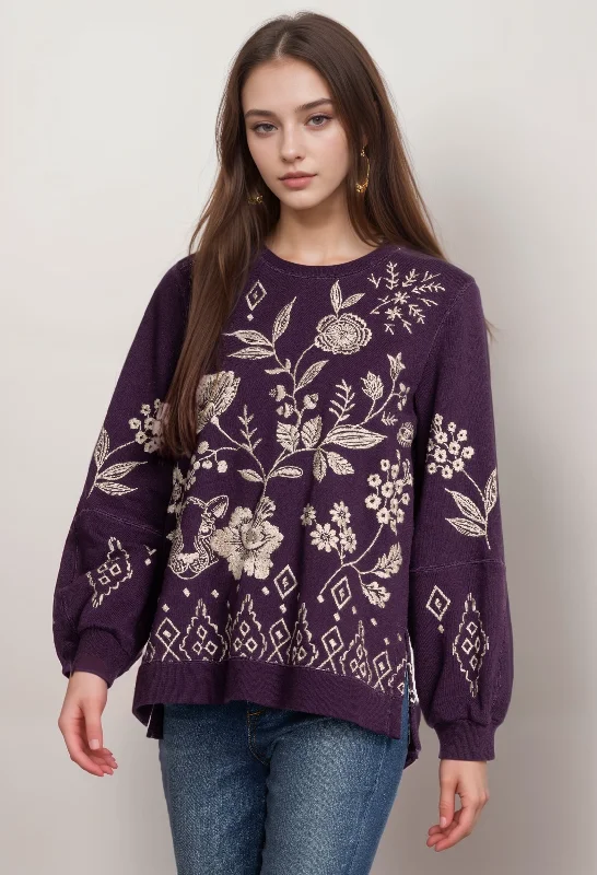 Midnight Sale Johnny Was Ivey High Slit Sweatshirt J10123 Boho Chic