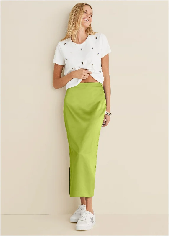Price Rollback Midi Slip Skirt - Lime