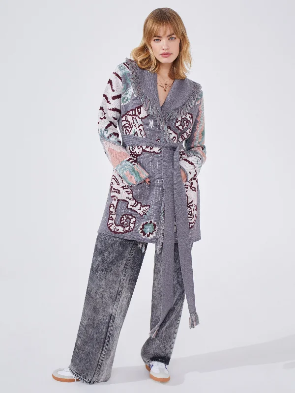 Can't Resist Tibetan Tiger Merino Jacquard Short Cardigan Grey