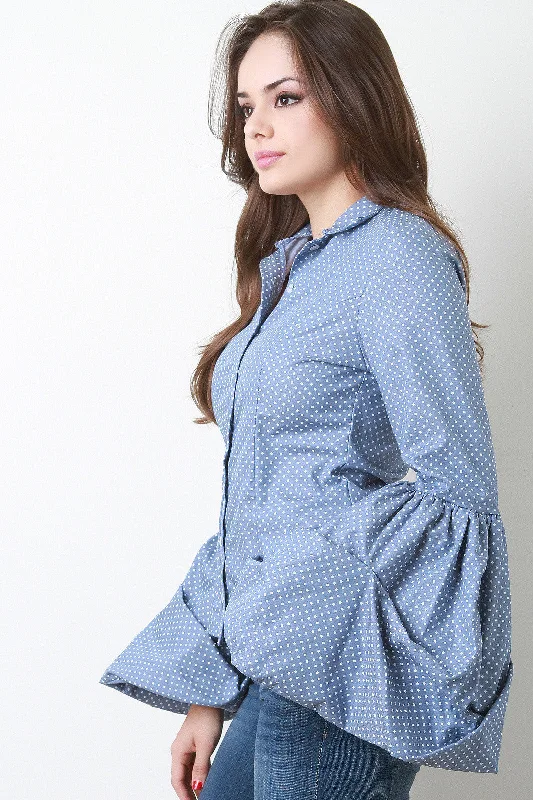 Weekend Bargains to Snag Polka Dot Statement Sleeve Button Up Shirt