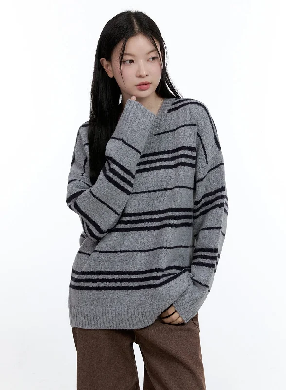 Clearance Event Stripe V-Neck Oversized Knit OO429