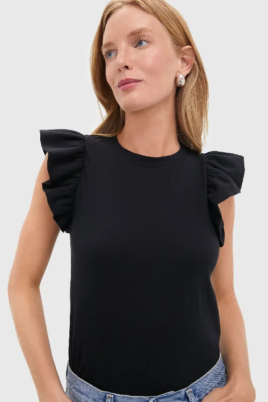 Amazing Deals Black Kaia Flutter Sleeve Tee
