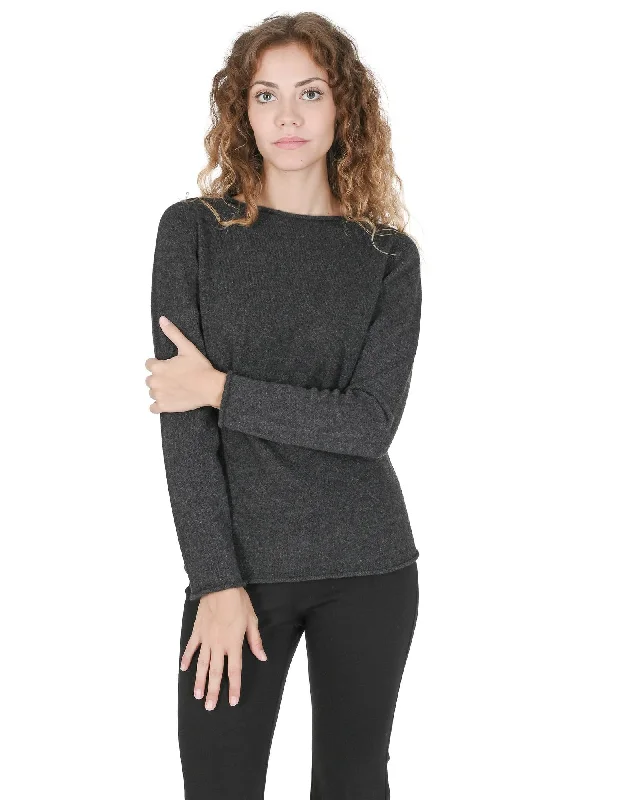 Weekend Deals That Sizzle Crown of Edinburgh Cashmere Women's Premium Cashmere Boatneck Sweater in Dark gray - M