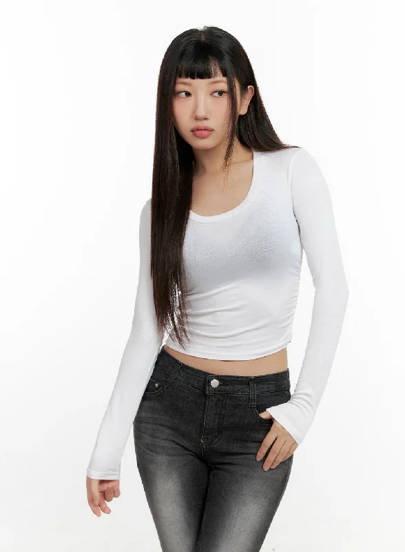 Clearance Sale U-Neck Slim Fit Long Sleeve Crop Top CN406