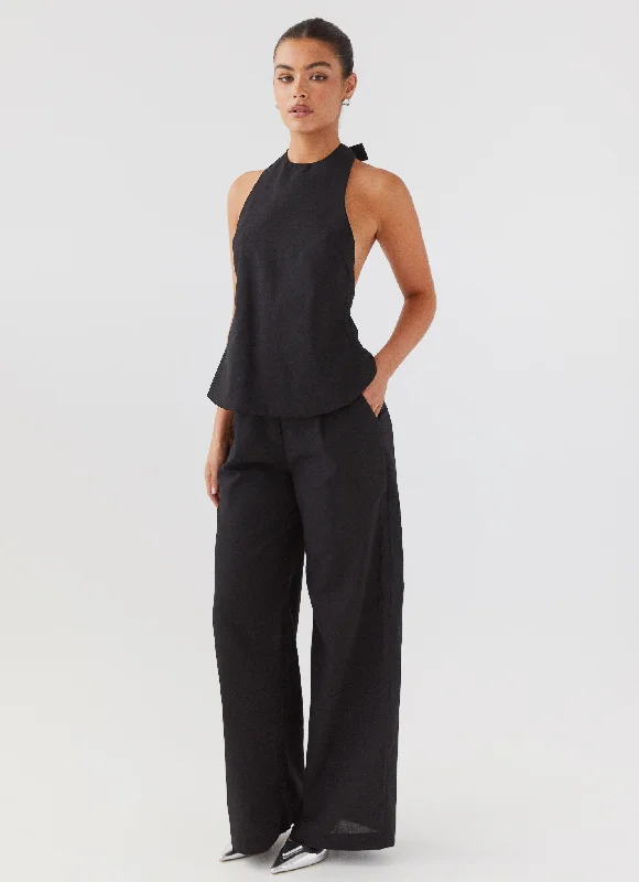 Overstock Heatwave Linen Wide Leg Pants - Black