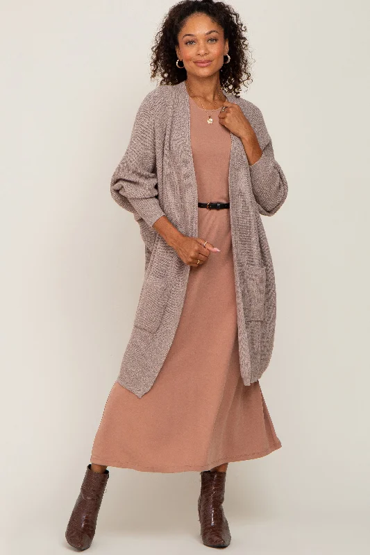 Weekend Bargains to Snag Taupe Pocketed Knit Cardigan