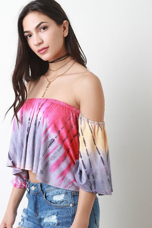 Price Slash Off The Shoulder Tie Dye Crop Top