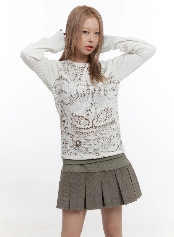 Lowest Prices Graphic Round Neck Long Sleeve TShirt CN425