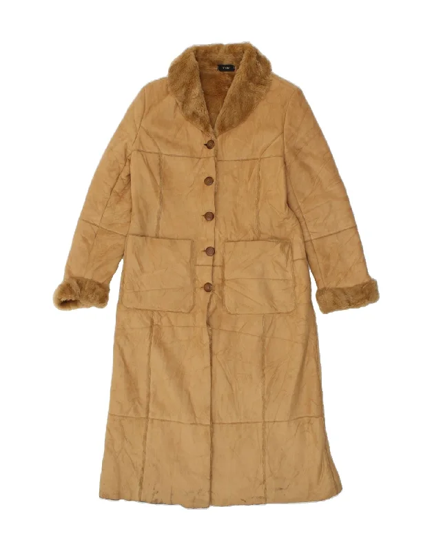 Pay Less VINTAGE Womens Sherpa Overcoat UK 14 Medium Beige