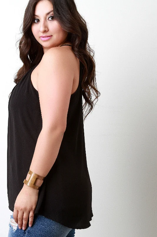 Bargain Prices Pleated Halter Neck Sleeveless Top