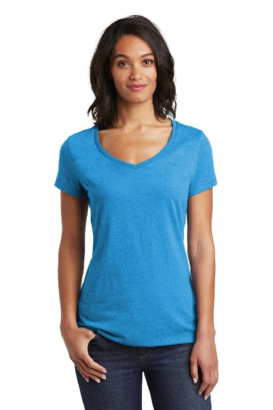 Hot Deal District Womens Very Important Short Sleeve V-Neck T-Shirt - Heather Bright Turquoise Blue - Closeout