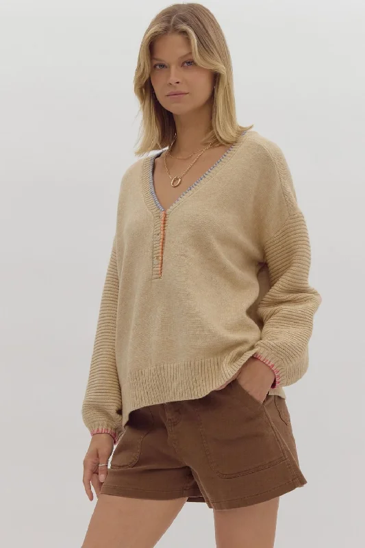 Final Sale V-neck Top with Multi Stitching